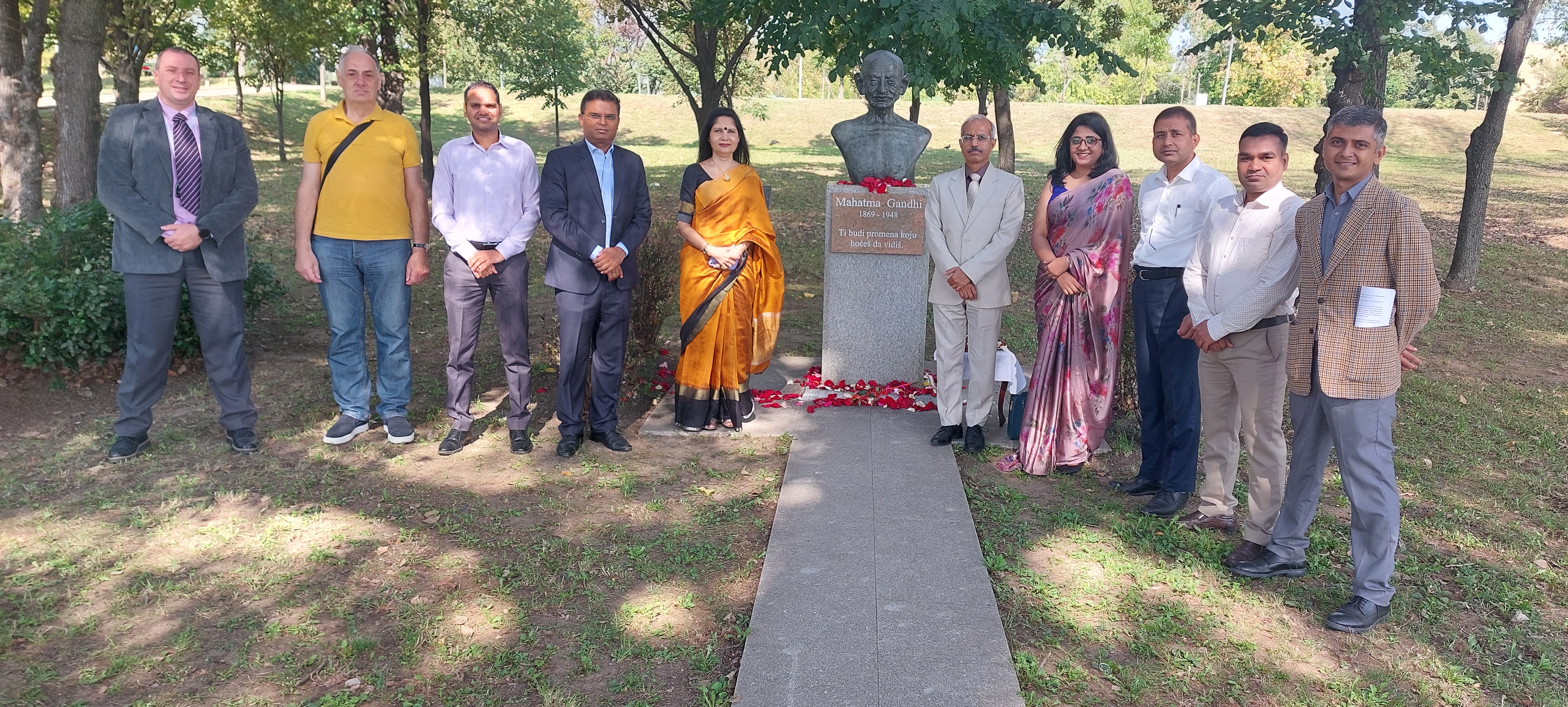 Ambassador and Embassy officials paid floral tribute on the occasion of Mahatma Gandhi's birth anniversary at the bust located on the bank of Sava River, Belgrade. - 02 October 2023