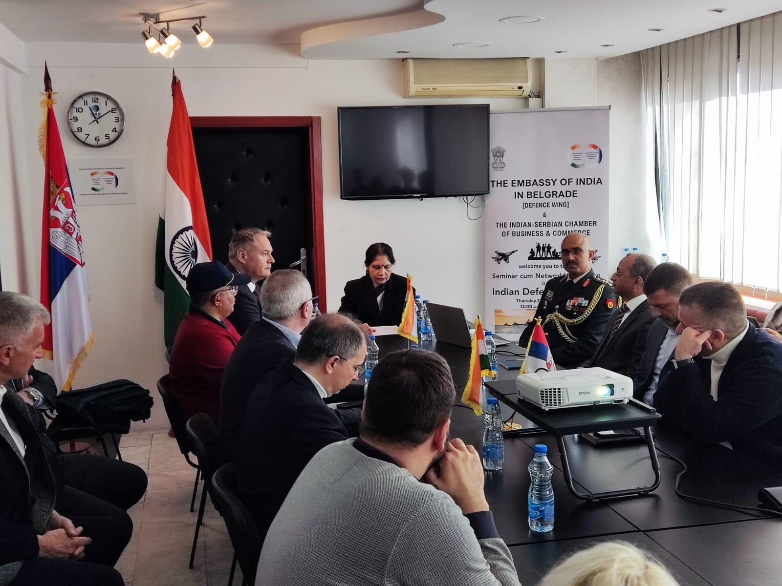 Ambassador Ms. Shubhdarshini Tripathi opened the Seminar-cum-Networking session on Defence Industry Networking at the Indian-Serbian Chamber of Business & Commerce in Belgrade on 22 February 2024 - 22 February 2024. 
