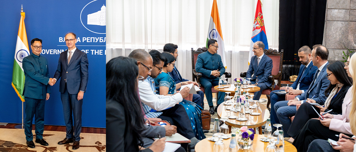  Hon'ble Union Minister for Parliamentary Affairs and Minority Affairs, Shri Kiren Rijiju, called on H.E. Duro Macut, Prime Minister of the Republic of Serbia, at the Palace of Serbia in Belgrade, on 31st August 2026