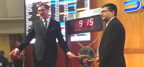 Hon&#8217;ble Prime Minister of Serbia  Aleksandar Vucic rings opening bell at Bombay Stock Exchange during his visit to Mumbai, India