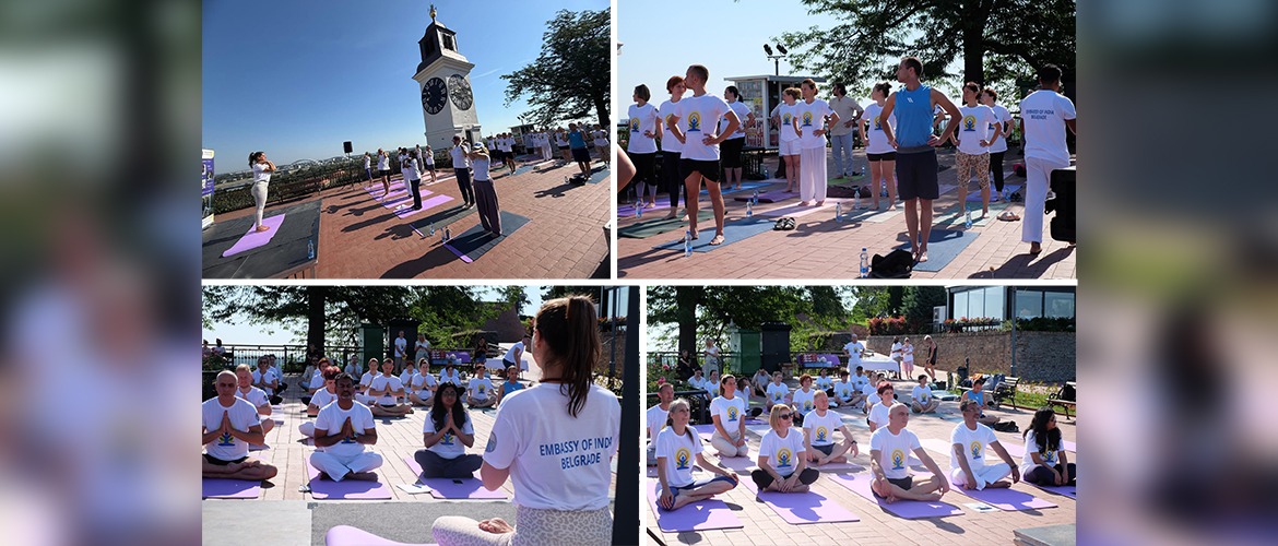  On 20th June 2026, the Embassy of India in Belgrade organized a vibrant yoga session at the iconic Clock Tower of the Petrovaradin Fortress in the beautiful city of Novi Sad.